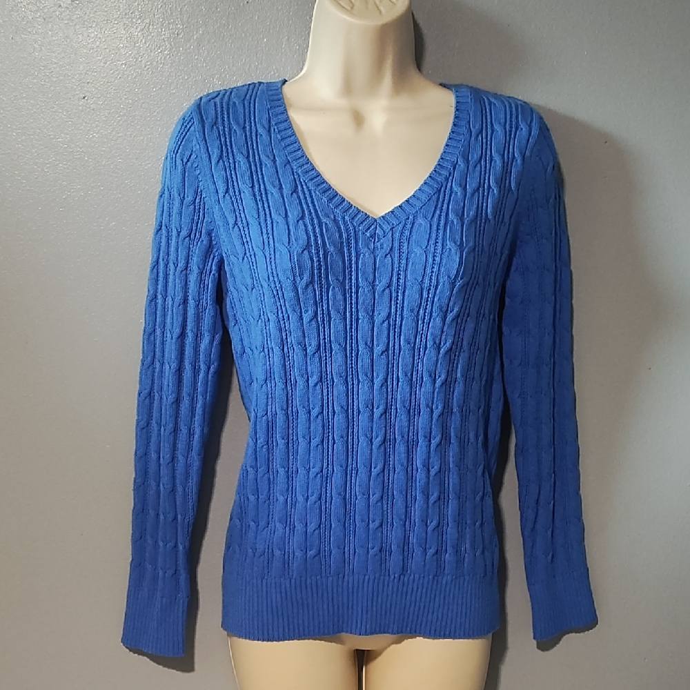 St Johns Bay Blue Cable Knit Women's Sweater Petite Medium